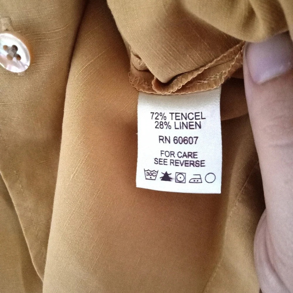 Saltaire Mens Button Down Shirt Sleeve Shirt Linen Blend Muted Yellow Size Large - Picture 4 of 5